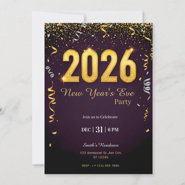 Convites New Year’s Eve Party Invitation | NYE Celebration  (Frente)