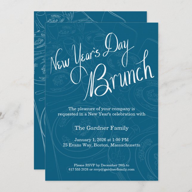 Convites New Year's Day Brunch Tablescape Invitation (Frente/Verso)