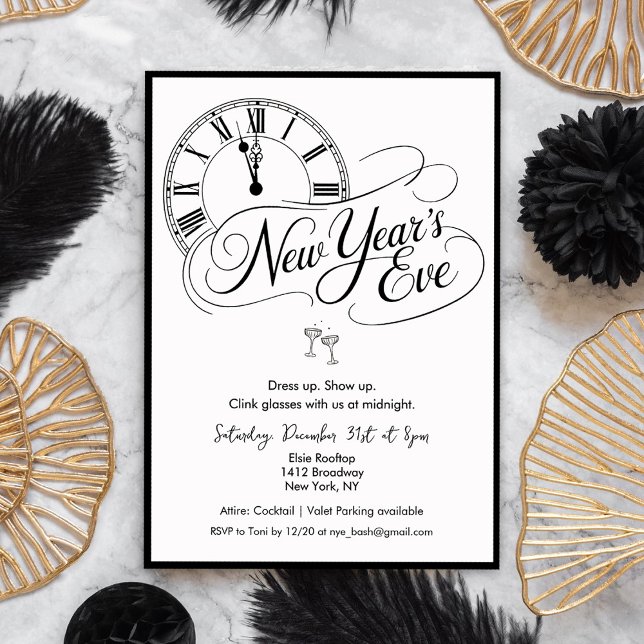 Convites New Year's Eve Black and White Cocktail Party (Criador carregado)