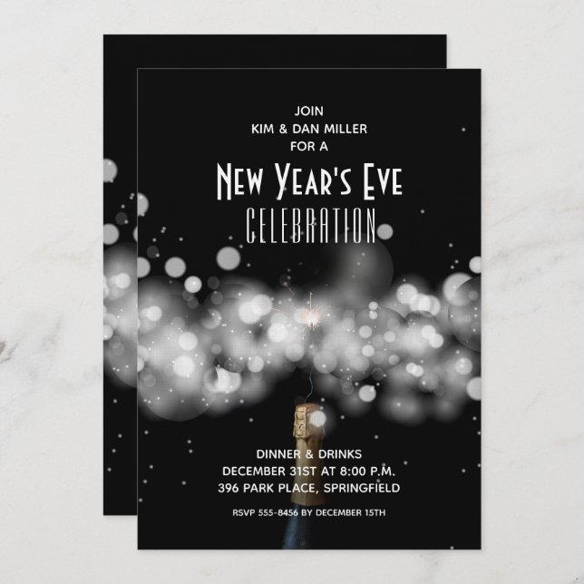 Convites New Year's Eve Champagne Sparkler Invitations (Frente/Verso)