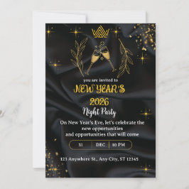 Convites New years Eve Party gold and black digital