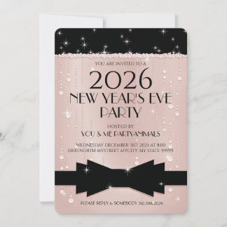 Convites New Year's Eve Pink Champagne Bubbles Invitation