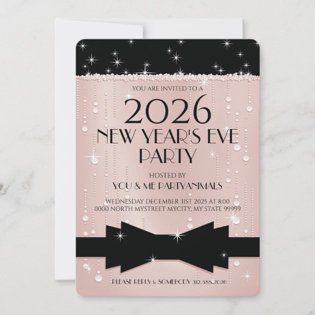 Convites New Year's Eve Pink Champagne Bubbles Invitation (Frente)