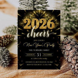Convites New Year's Party 2026 Gold Black Modern