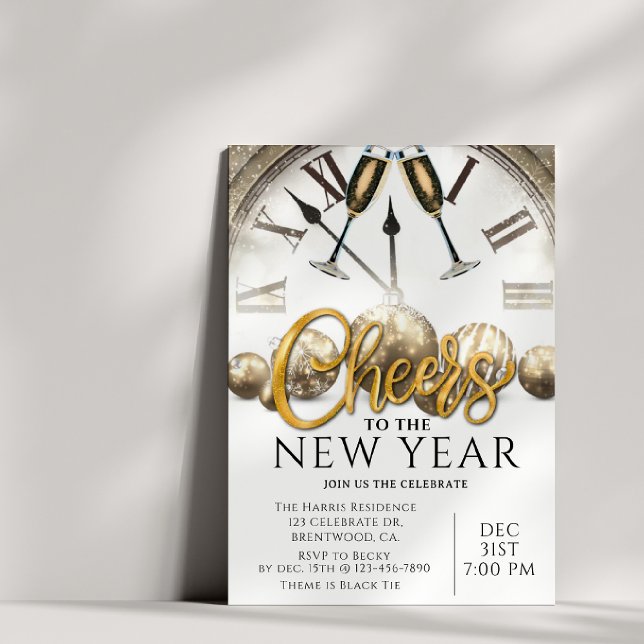 Convites New Years Party, Cheers, Gold, Elegant  (Criador carregado)