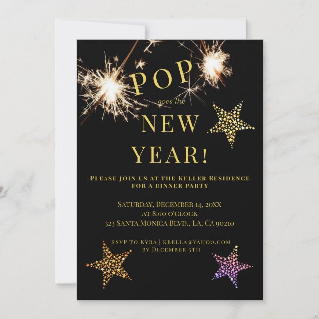 Convites New Years Party Invite Sparklers Gold Invitation (Frente)
