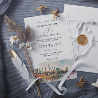 Convites New York Destination Modern Budget QR Code Wedding