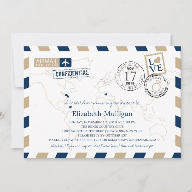 Convites New York e New Jersey Airmail | Chá de panela (Frente)