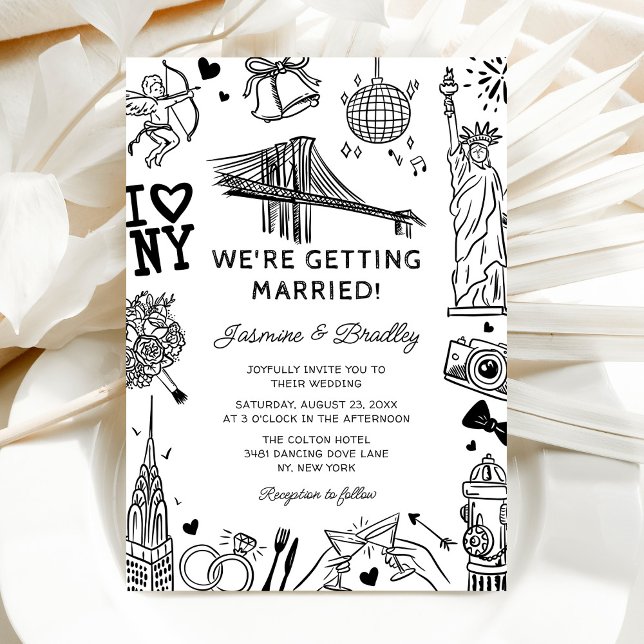Convites New York Fun Doodle Wedding (Criador carregado)