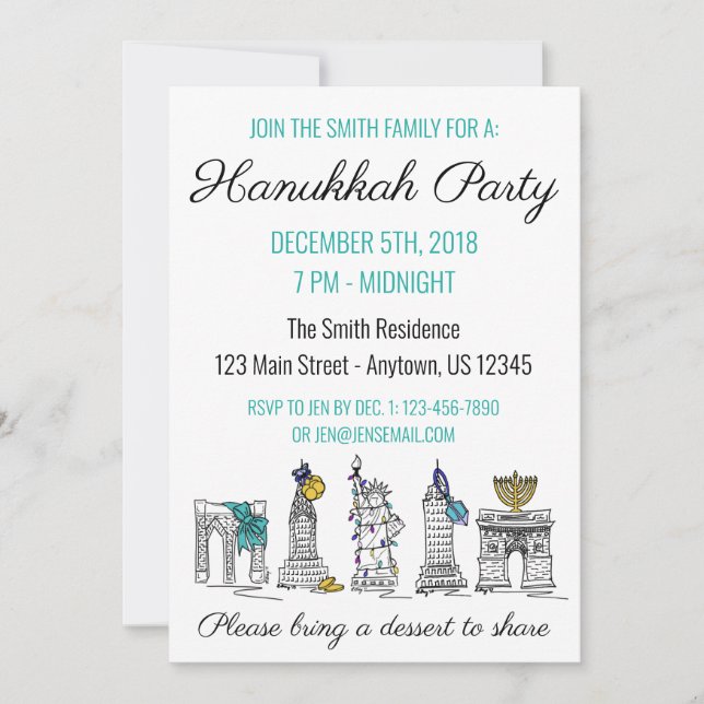 Convites New York Hanukkah NYC Landmarks Jewish Holiday (Frente)