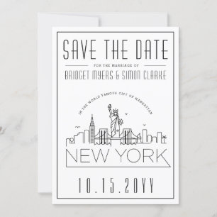 Convites New York Wedding   Skyline Estilizado Salvar a Dat
