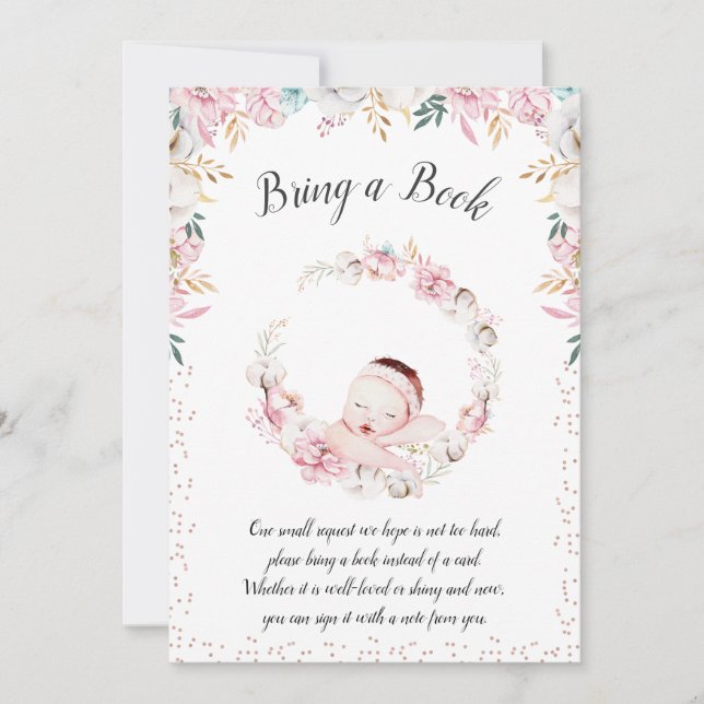 Convites Newborn Floral traga um livro (Frente)