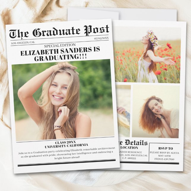 Convites Newspaper Graduation with photos (Criador carregado)