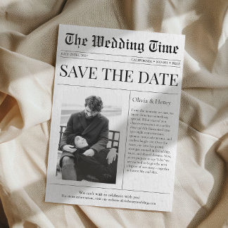 Convites Newspaper Photo Wedding Announcement Save The Date