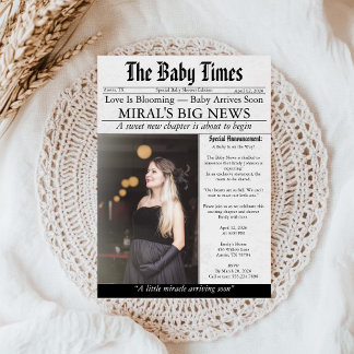 Convites Newspaper Unique Fun Photo aesthetic Baby Shower