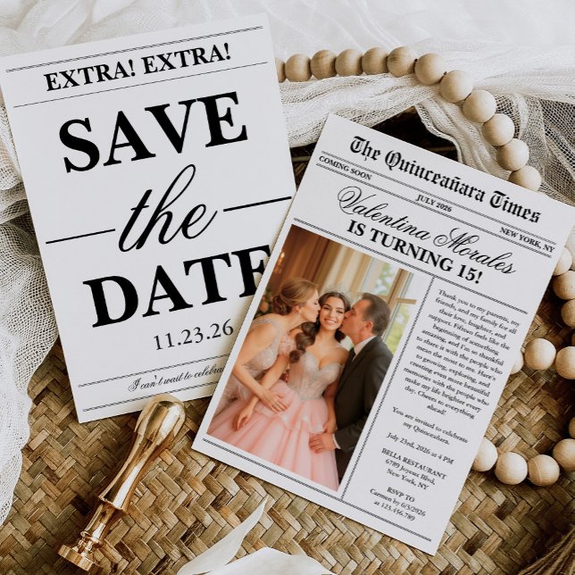 Convites Newspaper Unique Fun Photo Quinceanera (Criador carregado)