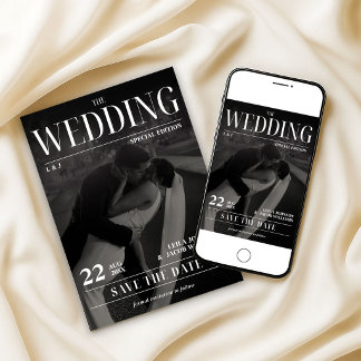 Convites Newspaper Wedding Save the Date Modern Magazine