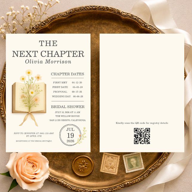 Convites Next Chapter Begins QR Code Bridal Shower (Criador carregado)