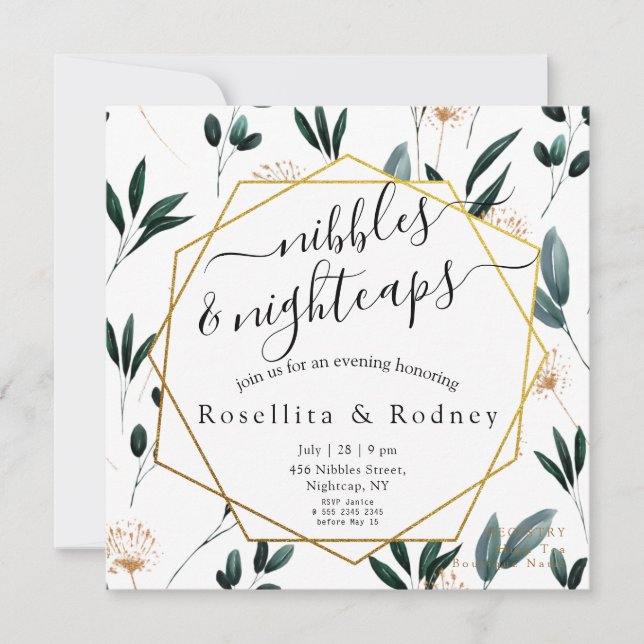 Convites Nibbles & Nightcaps 🌙 Festa de noivado 🥂 (Frente)