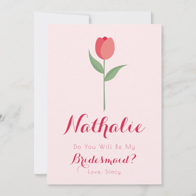 Convites Nice Minimalist Pink Tulip Bridesmaid Proposal (Verso)