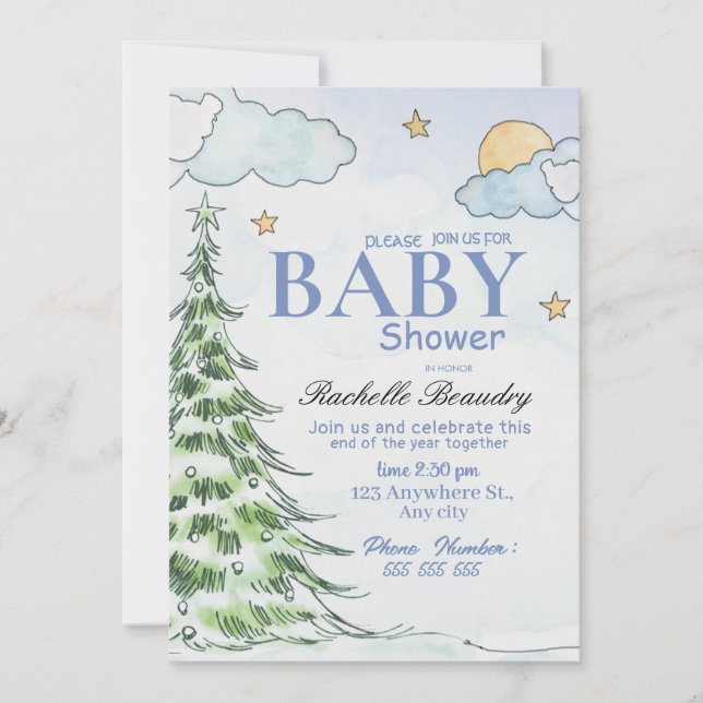 Convites Night Christmas tree baby shower (Frente)