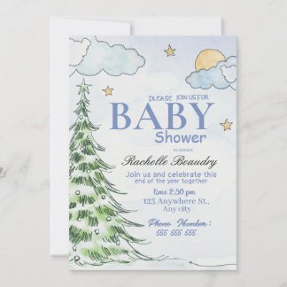 Convites Night Christmas tree baby shower