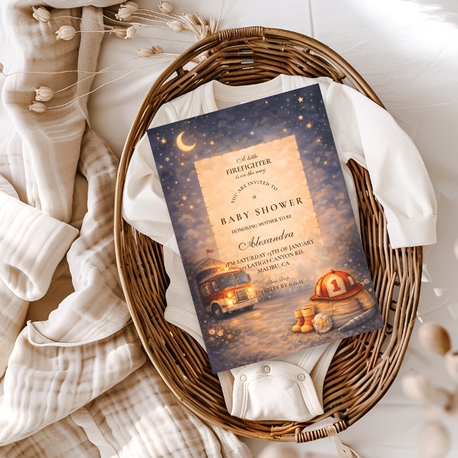Convites Night Sky Little Firefighter Baby Shower (Criador carregado)