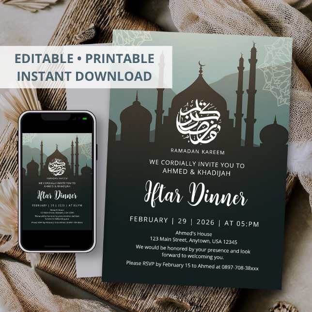Convites Night Sky Mosque Silhouette Ramadan Iftar Dinner (Criador carregado)
