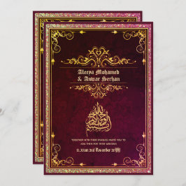 Convites NIKAH - Caligrafia de Casamento Islâmico Dourado A