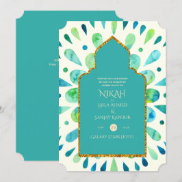 Convites NIKAH - Casamento Dourado de Mandala Turquoise Mod