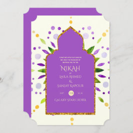 Convites NIKAH - Convidado para Casamento Dourado Roxo de M