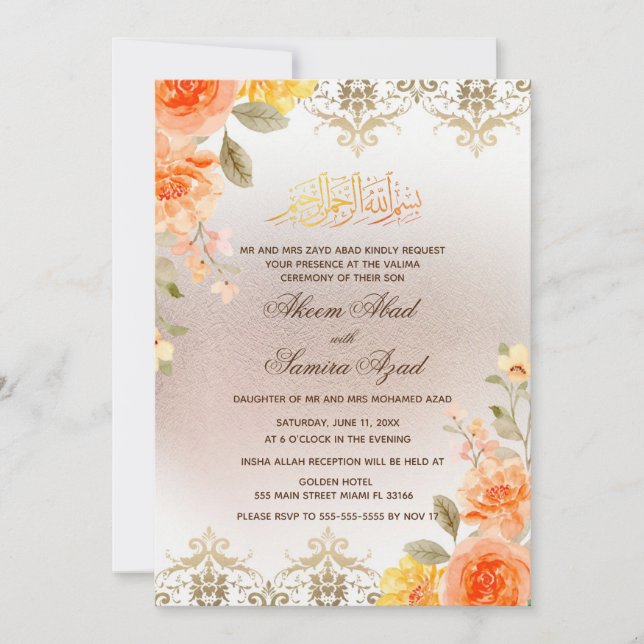 Convites Nikah Valima Ceremony Invitation Orange (Frente)
