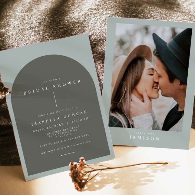 Convites NINA Bohemian Arch Sage Chá de panela de Foto Verd (Criador carregado)