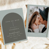 NINA Boho Sage Green Arch Photo Save the Date (Fot