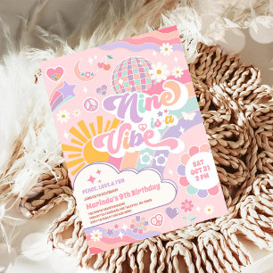 Convites Nine é uma vibe Disco Arco-íris Sol Aniversário de