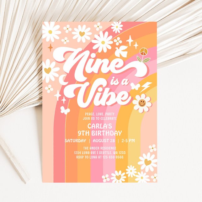 Convites NINE é uma Vibração Rosa Pêssego 9º Aniversário Gr (Criador carregado)