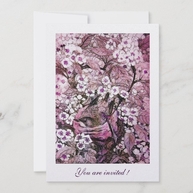 CONVITES NINHO DE PÁSSARO, ÁRVORE COM FLORES BRANCAS VERMEL (Frente)