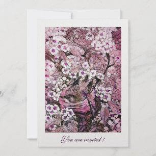 CONVITES NINHO DE PÁSSARO, ÁRVORE COM FLORES BRANCAS VERMEL