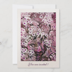 CONVITES NINHO DE PÁSSARO, ÁRVORE COM FLORES ROSAS VERMELHA