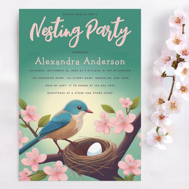 Convites Ninho de Pássaro Ninho de Ninho Verde Ovo Flor Ros (Criador carregado)