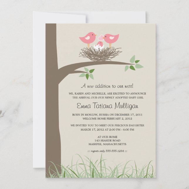 Convites Ninho do Pássaro para Adoção de Casais Lésbicas (Frente)