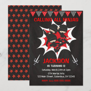 Convites Ninja Birthday Invitation, Karate Ninja Party