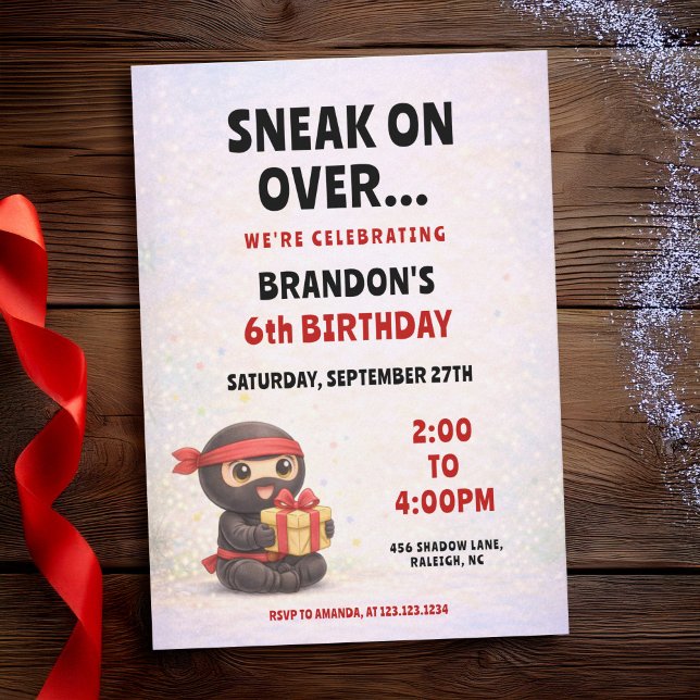 Convites Ninja Pastel Fofo & Caixa de Presente Aniversário  (Criador carregado)