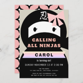 Convites Ninja Pink & Black Girl Birday