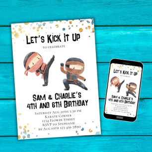 Convites Ninja Siblings Dual Festa de aniversário