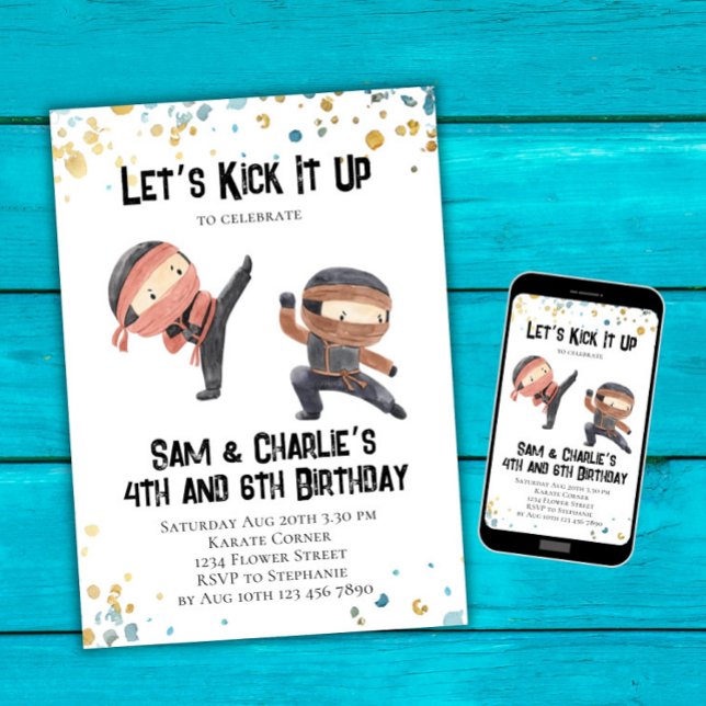 Convites Ninja Siblings Dual Festa de aniversário (Criador carregado)