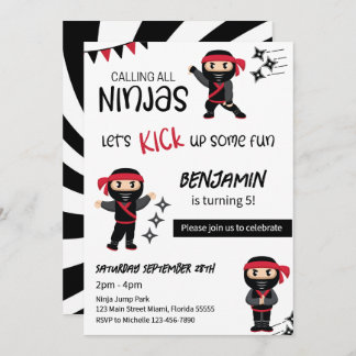 Convites Ninja Theme Birthday, guerreiro de artes marciais