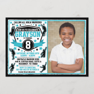 Convites Ninja Warrior Boy Black & Teal Photo