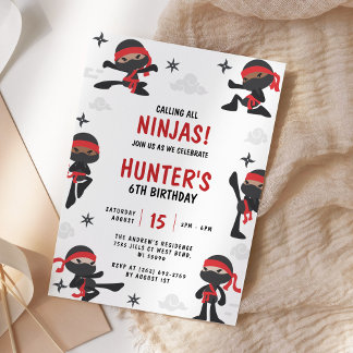 Convites Ninja Warrior Martial Arts Karate Festa de anivers