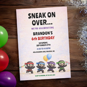 Convites Ninjas de Desenho Balões Coloridos Aniversário Inf